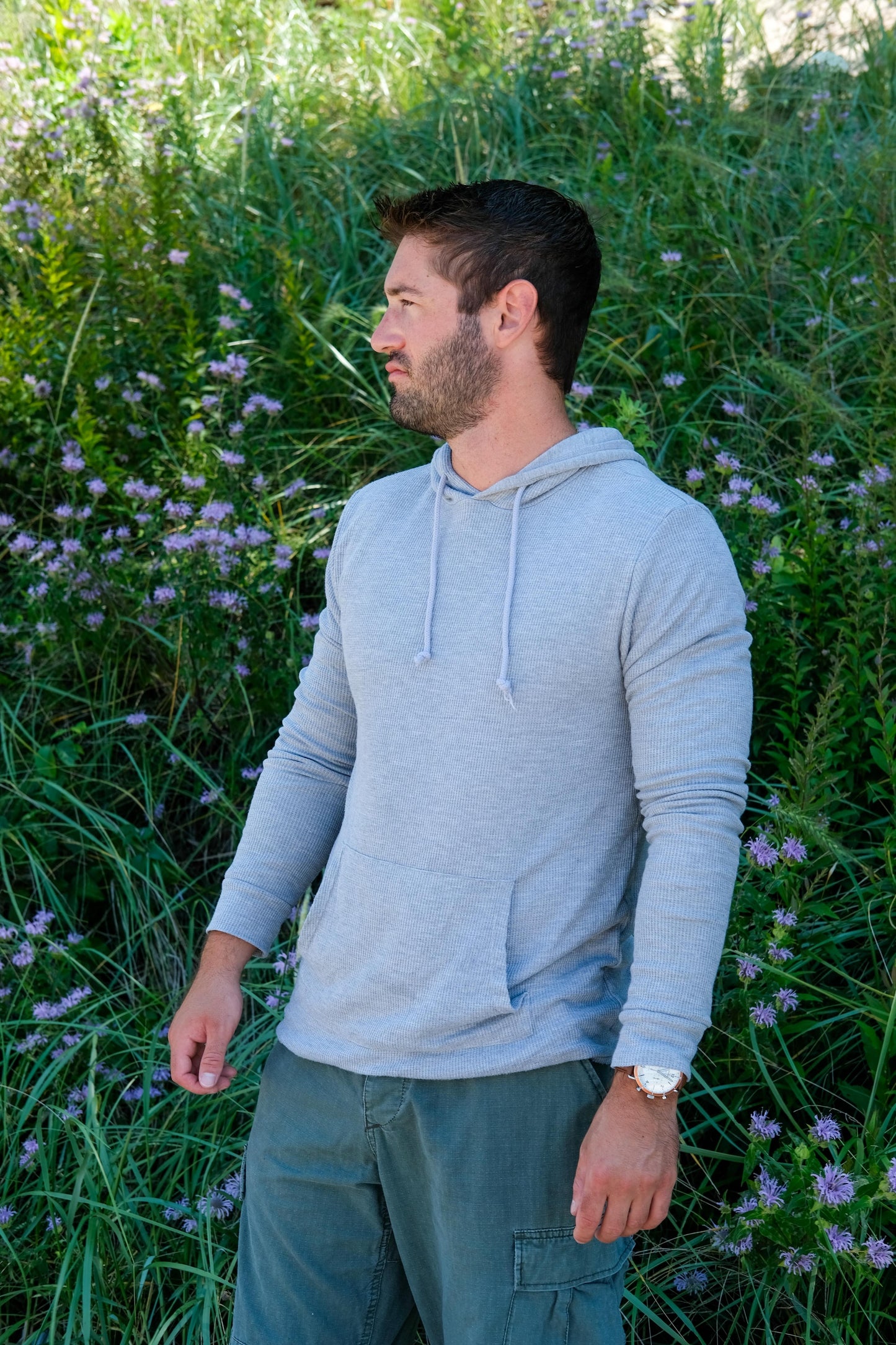 DOUBLE LAYER THERMAL HOODIE - HEATHER GREY