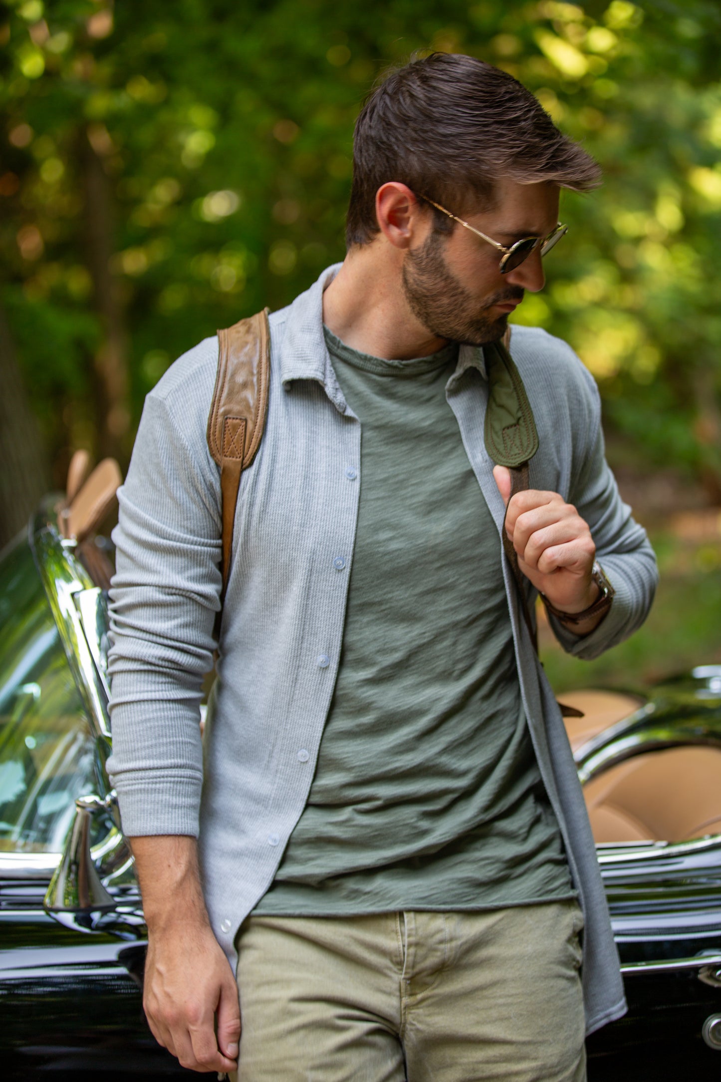 THERMAL BUTTON DOWN SHIRT - HEATHER GREY