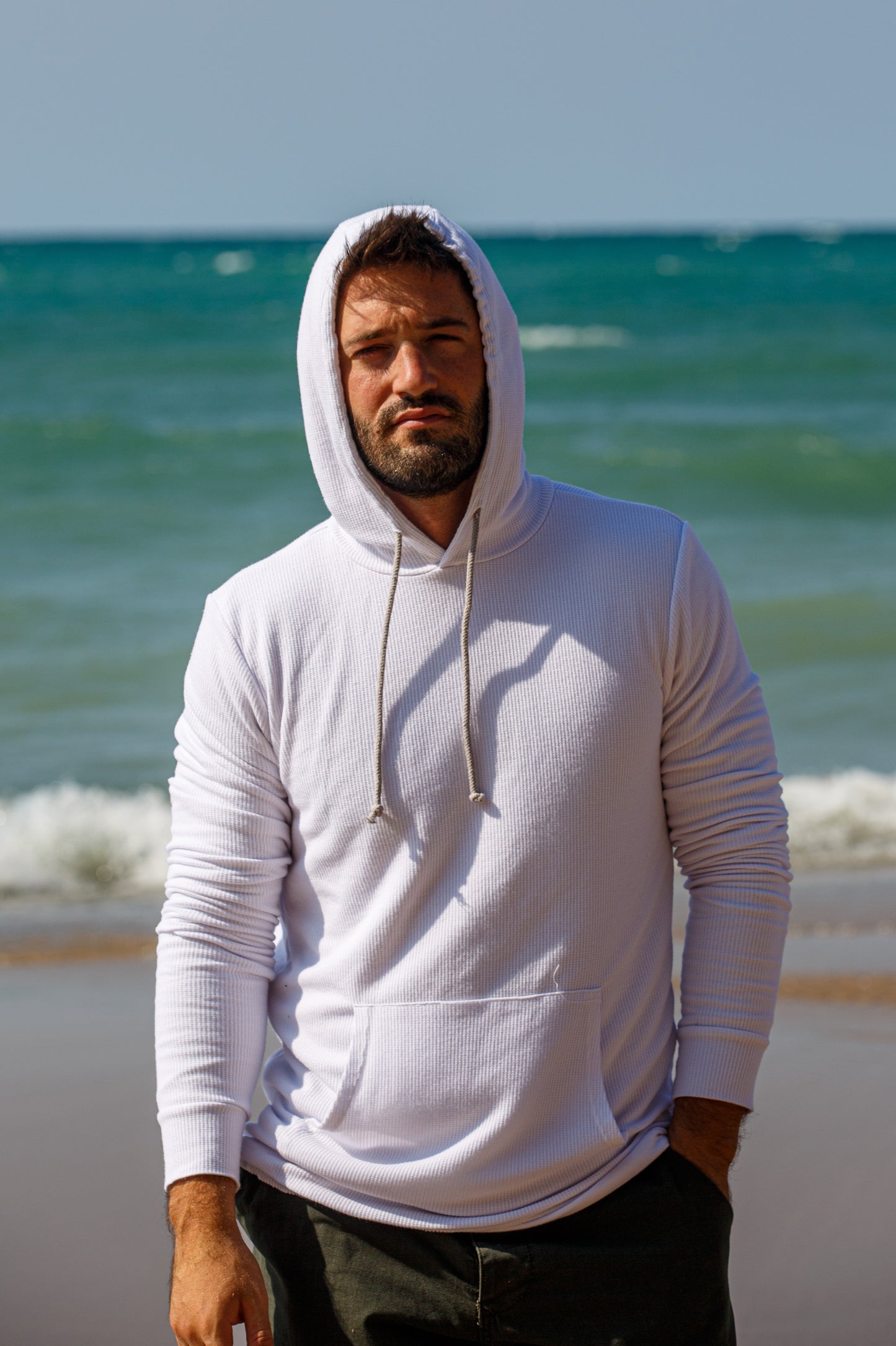 DOUBLE LAYER MODAL THERMAL HOODIE - WHITE