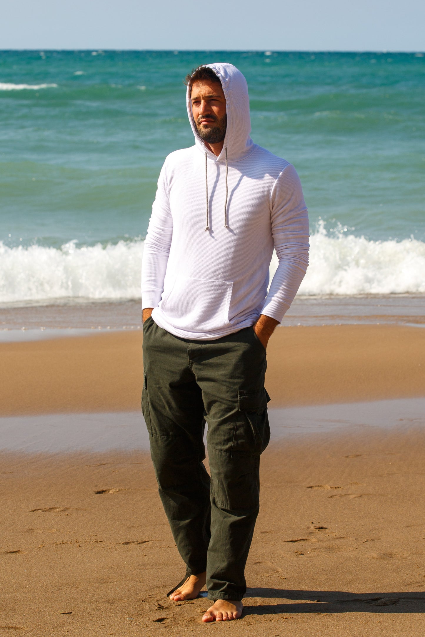 DOUBLE LAYER MODAL THERMAL HOODIE - WHITE