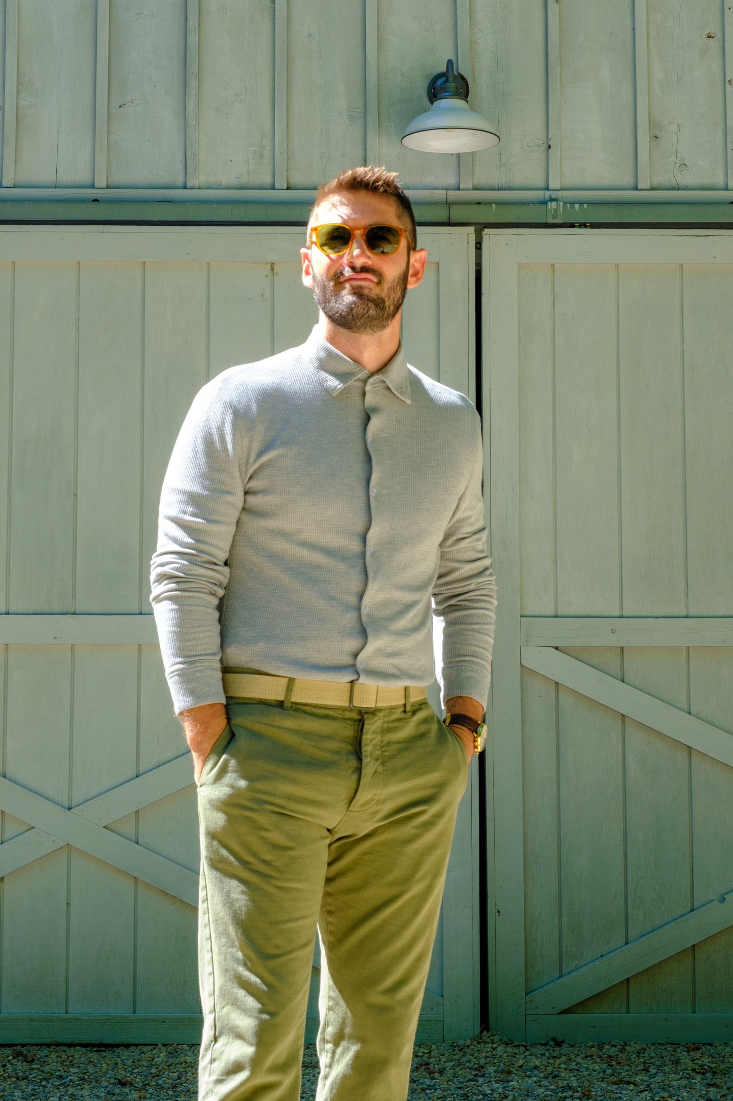 THERMAL BUTTON DOWN SHIRT - HEATHER GREY