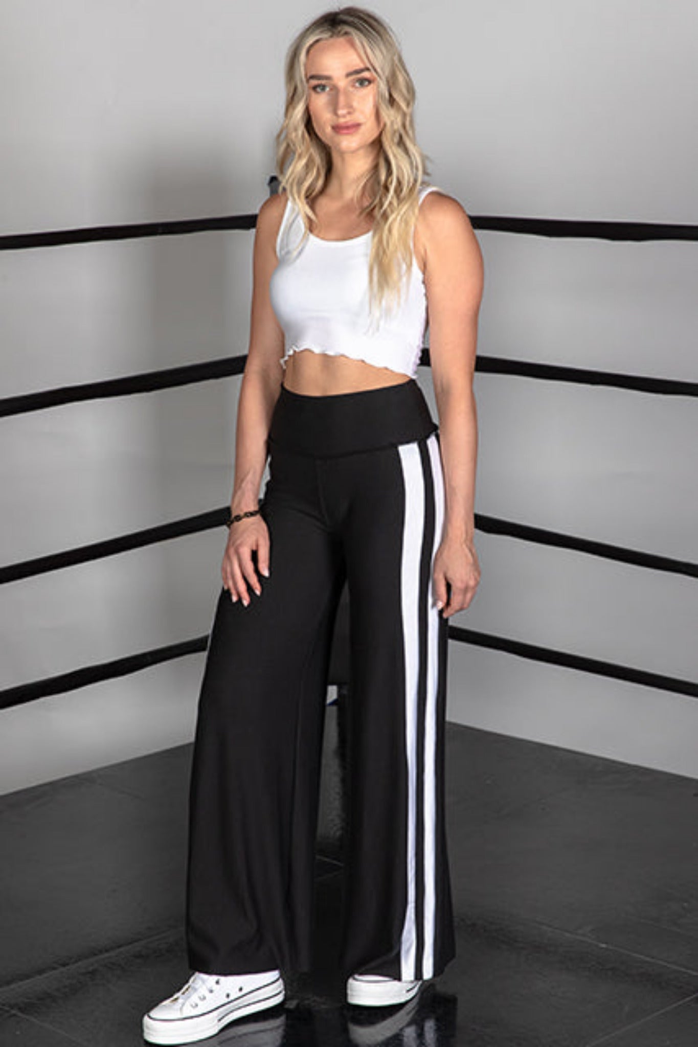 WIDE LEG VARSITY PANT - COAL/WHITE