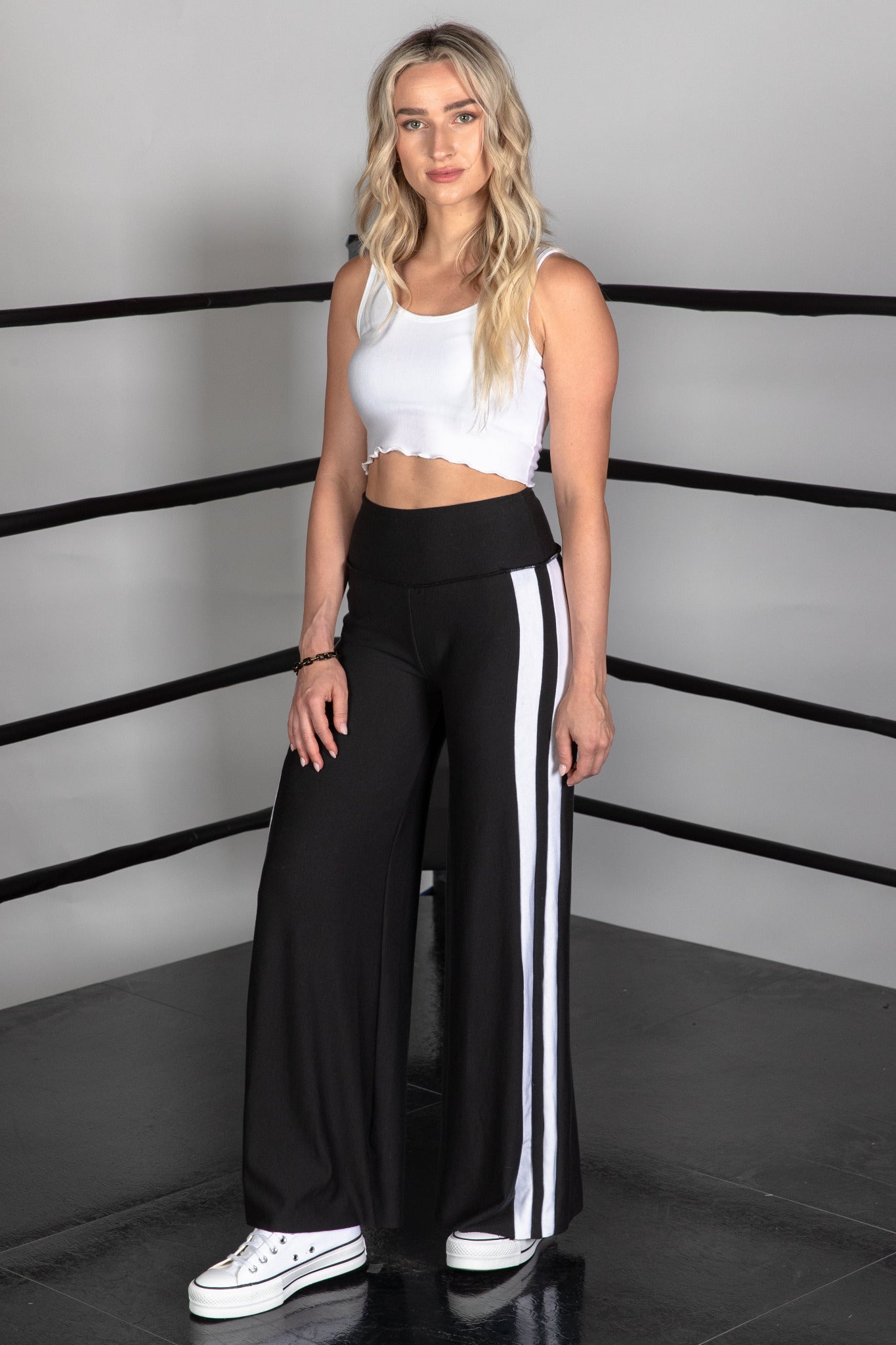 WIDE LEG VARSITY PANT - COAL/WHITE